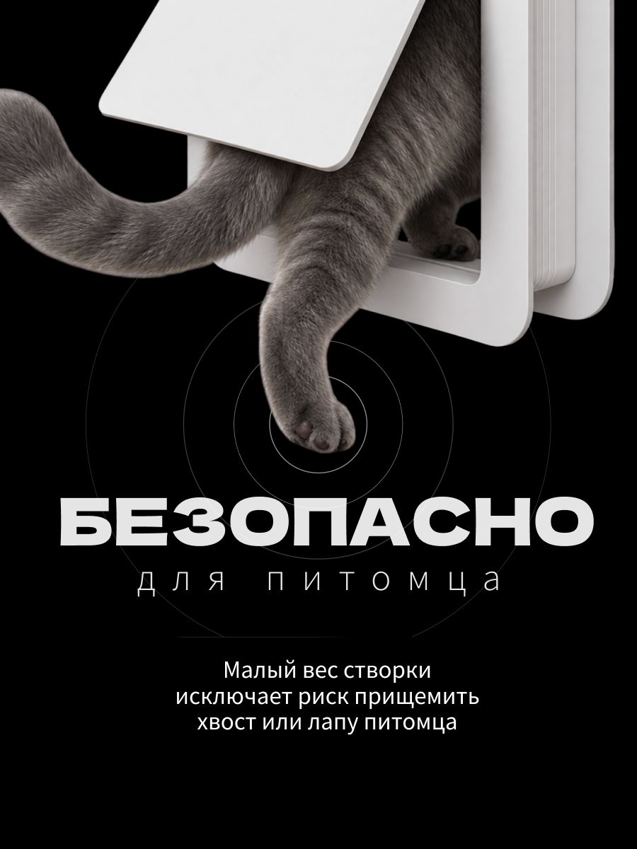 Дверца для кошки в дверь межкомнатную с откидной створкой, лаз для кота, 19х19 см, белая минимализм — фото 3