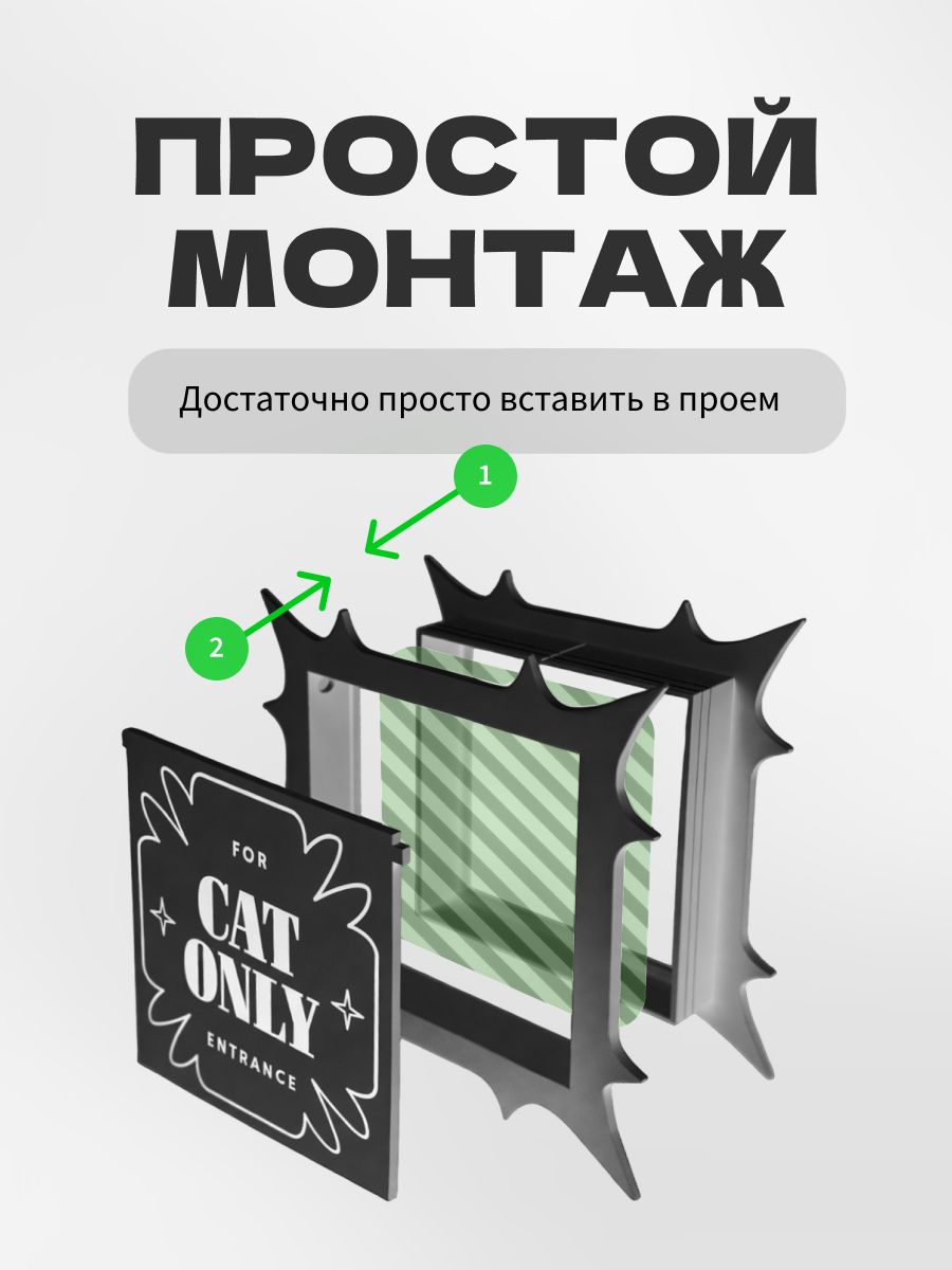 Дверца для кошки в дверь межкомнатную с откидной створкой, лаз для кота, 22х22 см, чёрная — фото 7