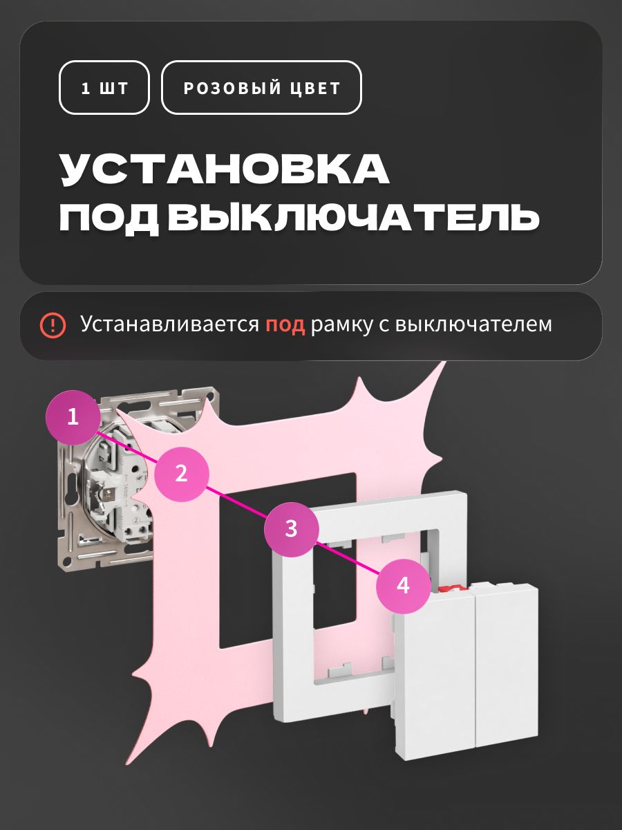 Накладка под выключатель и розетку для защиты обоев, рамка декоративная на стену, однопостовая, розовая — фото 10