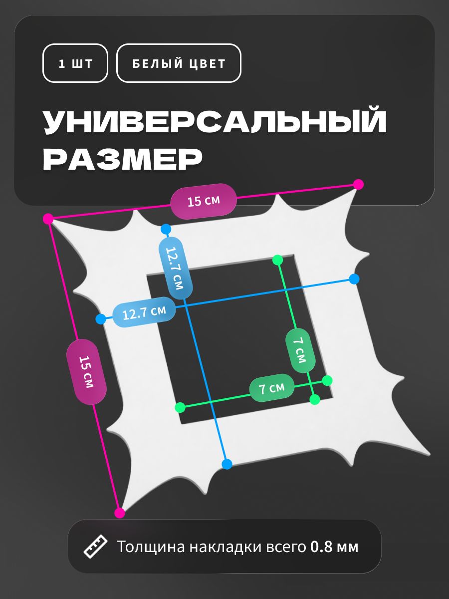 Накладка под выключатель и розетку для защиты обоев, рамка декоративная на стену, однопостовая, белая — фото 3